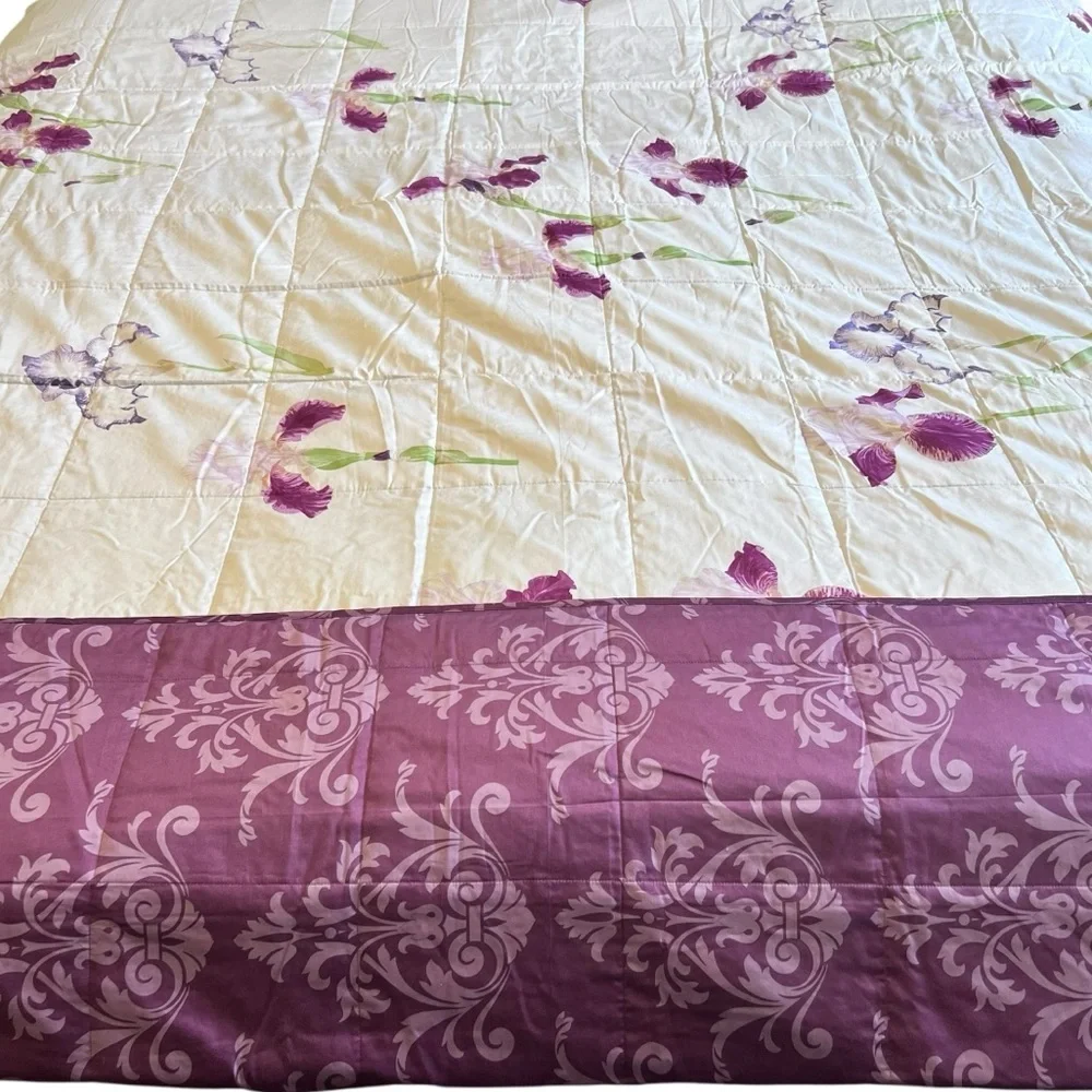 Yves Delorme Paris IRIS Collection King Quilted Reversible Coverlet Bedcover